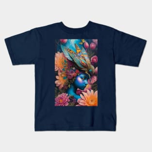 Enigma Blue Floral Girl Avatar Kids T-Shirt